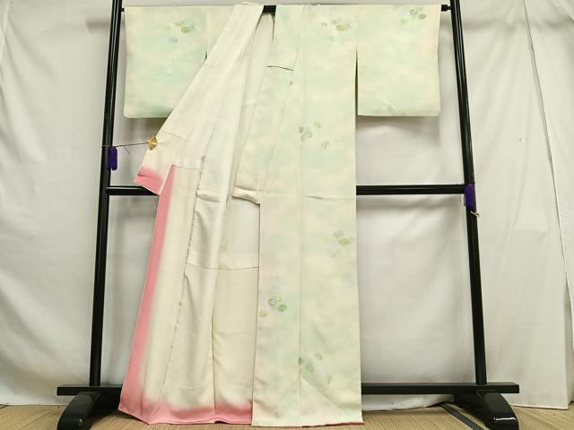 平和屋着物□上質な小紋 草花文 暈し染め 金糸 正絹 逸品 AABH1060oa