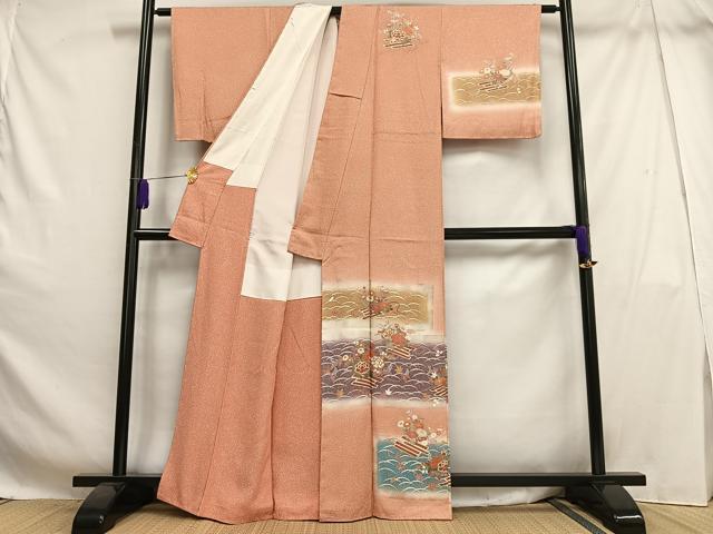 平和屋着物●訪問着　花筏文　たたき染め　金彩　正絹　逸品　CABC6875yc 平和屋着物□訪問着 枝花文 たたき染め 金彩 正絹 逸品 BAAV8754hv