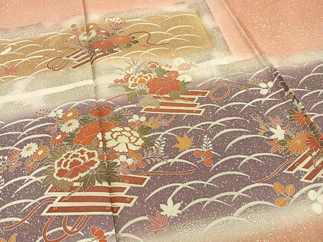 平和屋着物●訪問着　花筏文　暈し染め　金彩　ロング丈　正絹　逸品　AABF2921cs 平和屋着物□訪問着 花筏文 暈し染め 金彩 正絹 逸品 未