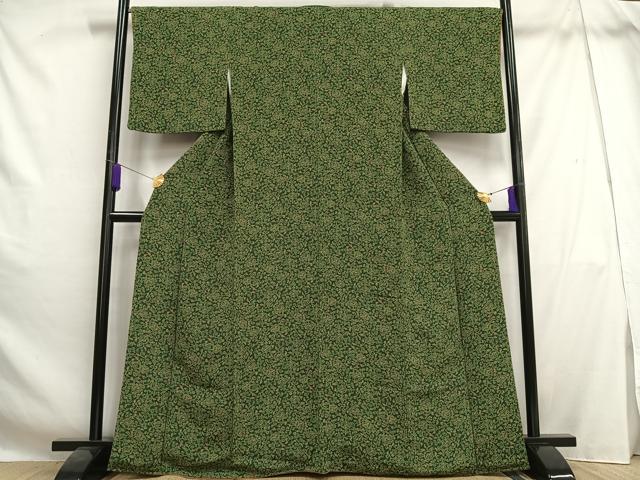 平和屋着物□上質な小紋 花唐草文 鬼しぼ縮緬 正絹 逸品 AABH1072oa