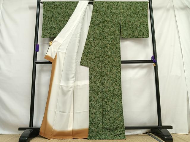 平和屋着物□上質な小紋 花唐草文 鬼しぼ縮緬 正絹 逸品 AABH1072oa