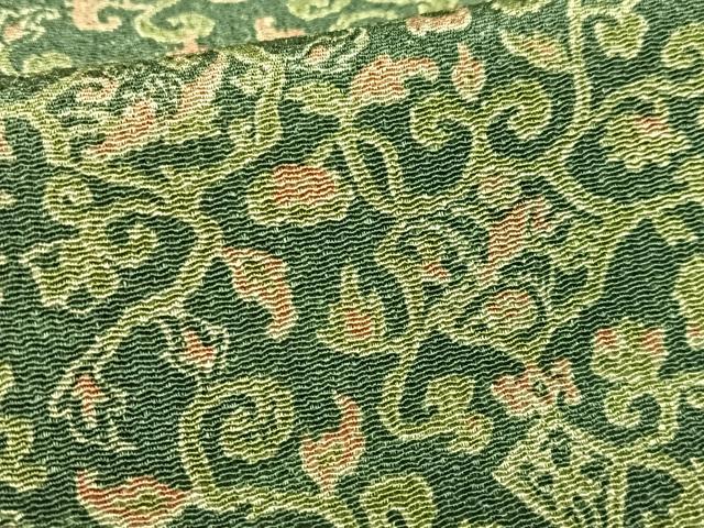 平和屋着物●江戸小紋　唐草文　鬼しぼ縮緬　正絹　逸品　未使用　AABG6947ck 平和屋着物○九寸名古屋帯 型染め 椿 鬼しぼ縮緬 正絹 逸品 CABD5894hy