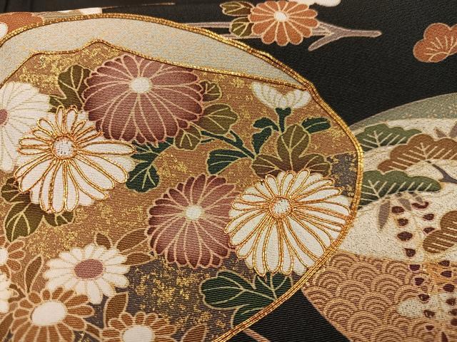 平和屋着物■豪華黒留袖　駒刺繍　貝絵合わせ松竹梅文　金彩　正絹　逸品　AABH1075oa