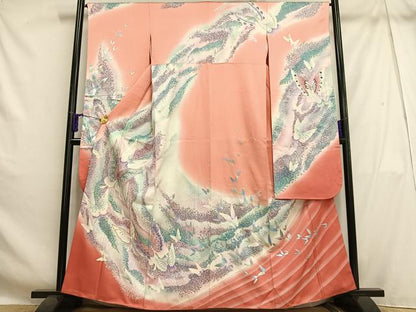 平和屋着物■豪華振袖　舞蝶文　暈し染め　銀彩　正絹　逸品　AABH1077oa