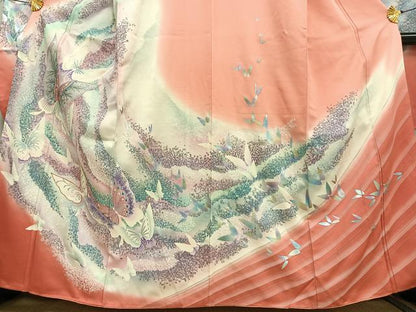 平和屋着物■豪華振袖　舞蝶文　暈し染め　銀彩　正絹　逸品　AABH1077oa