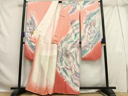 平和屋着物■豪華振袖　舞蝶文　暈し染め　銀彩　正絹　逸品　AABH1077oa