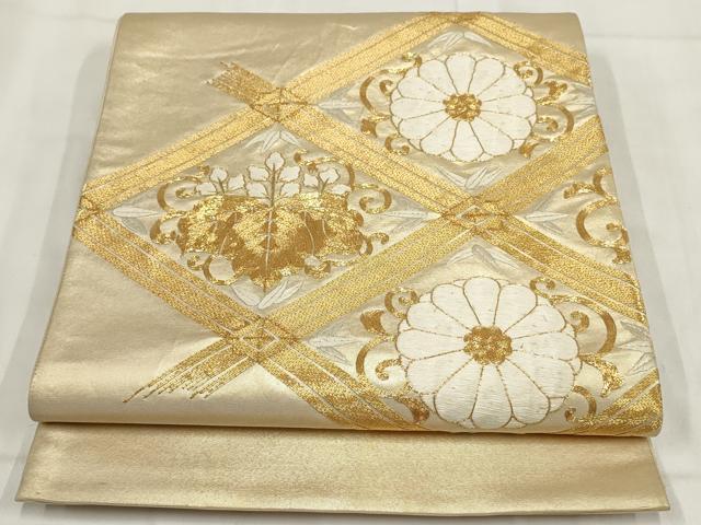 平和屋着物▼総刺繍　袋帯　駒刺繍　花菱文　金糸　正絹　逸品　AABH1117wj