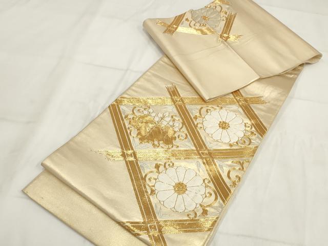 平和屋着物▼総刺繍　袋帯　駒刺繍　花菱文　金糸　正絹　逸品　AABH1117wj