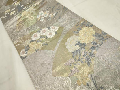 平和屋着物◎六通柄袋帯 地紙花文 金銀糸 正絹 逸品 AABH1121wj