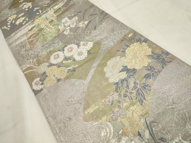 平和屋着物◎六通柄袋帯 地紙花文 金銀糸 正絹 逸品 AABH1121wj