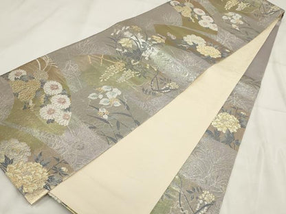平和屋着物◎六通柄袋帯 地紙花文 金銀糸 正絹 逸品 AABH1121wj