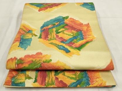 平和屋着物◎八寸名古屋帯 幾何学文様 正絹 逸品 AABH1122wj