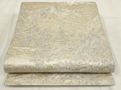 平和屋着物◎六通柄袋帯　遠山樹林文　銀糸　正絹　逸品　AABH1130wj