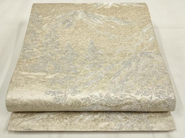 平和屋着物◎六通柄袋帯　遠山樹林文　銀糸　正絹　逸品　AABH1130wj