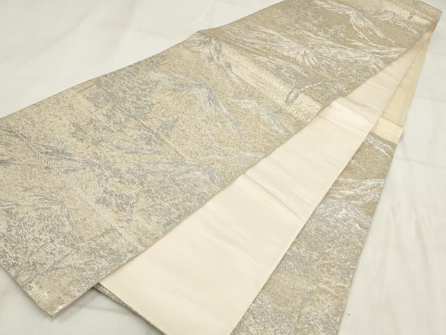 平和屋着物◎六通柄袋帯　遠山樹林文　銀糸　正絹　逸品　AABH1130wj