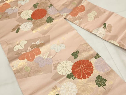 平和屋着物◎九寸名古屋帯　唐織　色紙花文　金糸　正絹　逸品　AABH1154wj