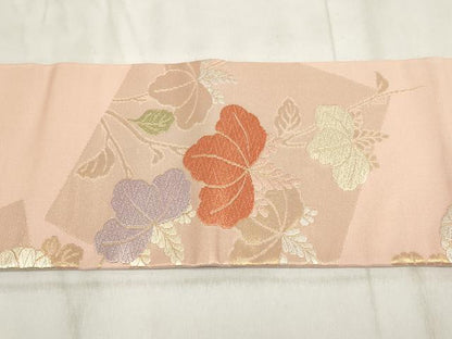 平和屋着物◎九寸名古屋帯　唐織　色紙花文　金糸　正絹　逸品　AABH1154wj