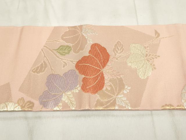 平和屋着物◎九寸名古屋帯　唐織　色紙花文　金糸　正絹　逸品　AABH1154wj