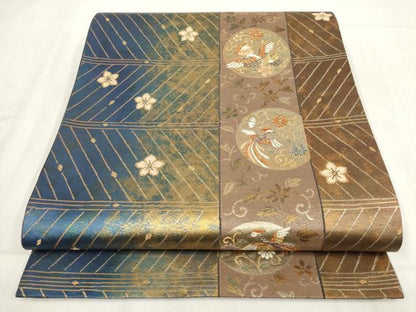 平和屋着物◎六通柄袋帯　花鳥文　金糸　引箔　正絹　逸品　AABH1182wj