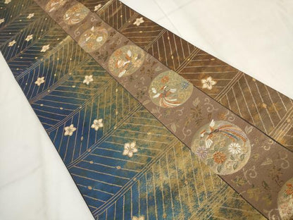 平和屋着物◎六通柄袋帯　花鳥文　金糸　引箔　正絹　逸品　AABH1182wj