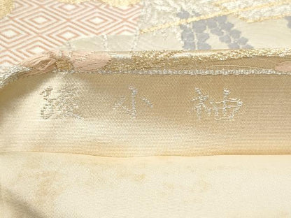 平和屋着物◎六通柄袋帯 綾小袖 扇面花文 金銀糸 正絹 逸品 AABH1188wj