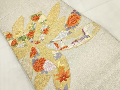 平和屋着物◎八寸名古屋帯 唐織 花鳥文 金銀糸 正絹 逸品 AABH1206wj