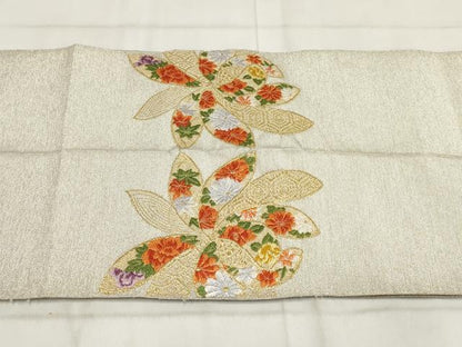 平和屋着物◎八寸名古屋帯 唐織 花鳥文 金銀糸 正絹 逸品 AABH1206wj