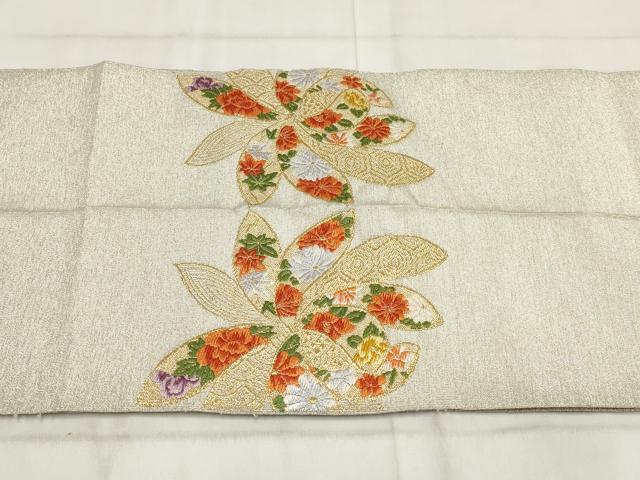 平和屋着物◎八寸名古屋帯 唐織 花鳥文 金銀糸 正絹 逸品 AABH1206wj