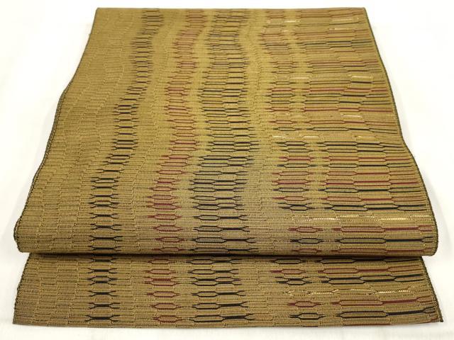 平和屋着物◎八寸名古屋帯　横段文　金糸　正絹　逸品　AABH1212wj