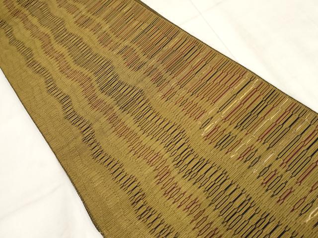 平和屋着物◎八寸名古屋帯　横段文　金糸　正絹　逸品　AABH1212wj