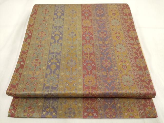 平和屋着物◎全通柄京袋帯　花唐草間道　正絹　逸品　AABH1221wj