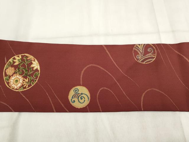 平和屋着物◎九寸名古屋帯 唐織 流水花丸文 金糸 正絹 逸品 AABH1230wj