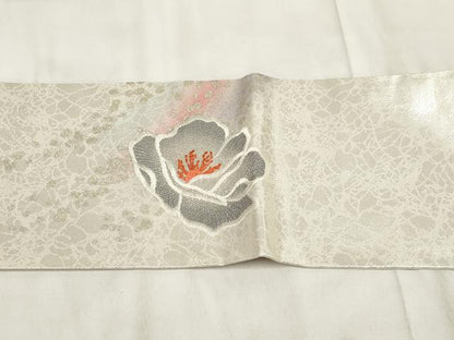 平和屋着物◎九寸名古屋帯 霞花文 金銀糸 正絹 逸品 AABH1231wj