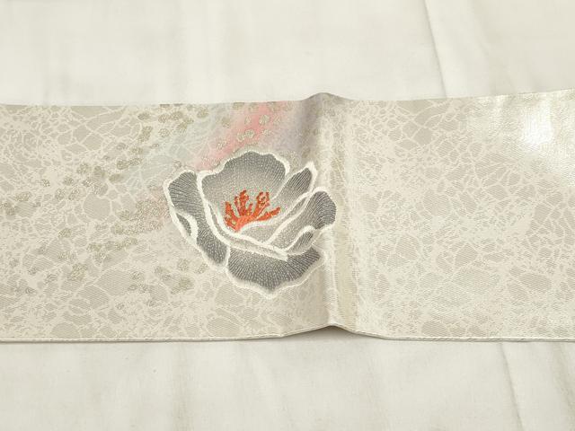 平和屋着物◎九寸名古屋帯 霞花文 金銀糸 正絹 逸品 AABH1231wj
