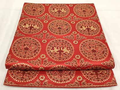 平和屋着物◎六通柄京袋帯 鳥獣花丸文 金糸 正絹 逸品 AABH1244wj