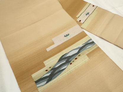 平和屋着物◎九寸名古屋帯　紬地　幾何学文様　正絹　逸品　AABH1254wj