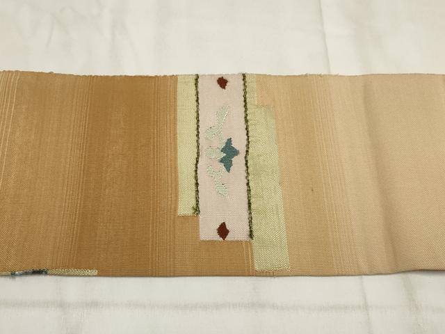 平和屋着物◎九寸名古屋帯　紬地　幾何学文様　正絹　逸品　AABH1254wj