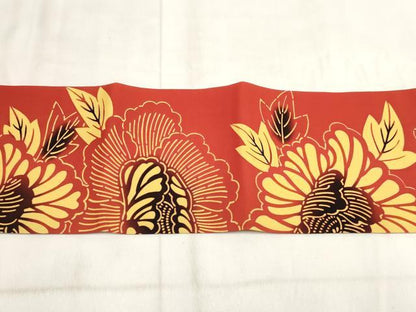 平和屋着物◎塩瀬　九寸名古屋帯　型染め　草花文　正絹　逸品　AABH1309wj