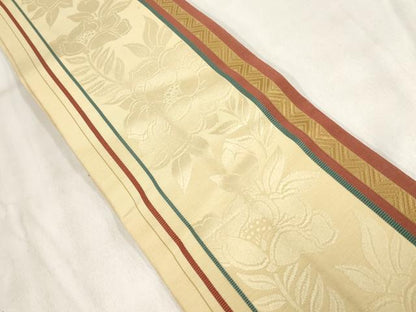平和屋着物◎本場筑前博多織　半幅帯　草花間道　正絹　逸品　AABH1320wj