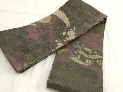 平和屋着物◎アンティーク　大正ロマン　半幅帯　飛鶴風景文　正絹　逸品　AABH1329wj