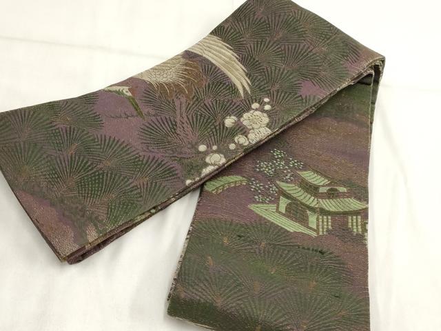 平和屋着物◎アンティーク　大正ロマン　半幅帯　飛鶴風景文　正絹　逸品　AABH1329wj