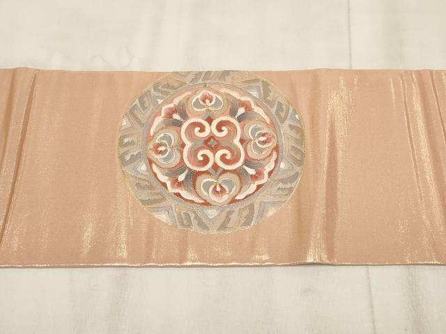 平和屋着物◎九寸名古屋帯　刺繍　花鳥丸文　金糸　正絹　逸品　AABH1347wj