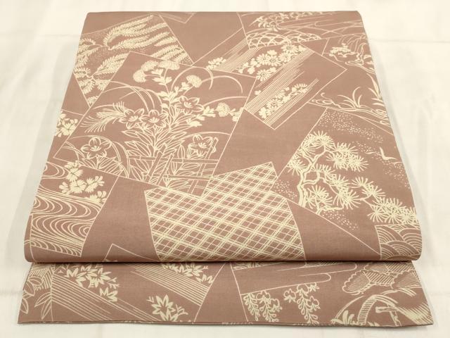 平和屋着物◎アンティーク　大正ロマン　丸帯　色紙草花文　正絹　逸品　AABH1353wj