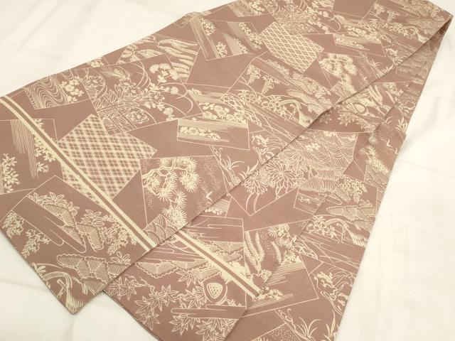 平和屋着物◎アンティーク　大正ロマン　丸帯　色紙草花文　正絹　逸品　AABH1353wj