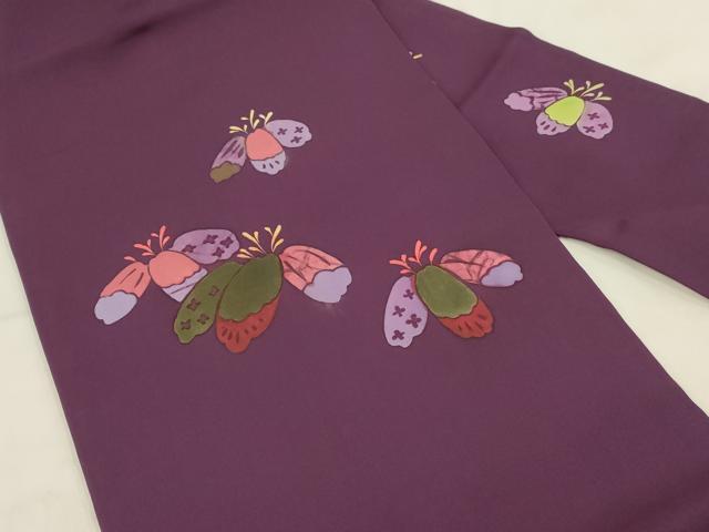 平和屋着物◎塩瀬　九寸名古屋帯　手描き　草花文　正絹　逸品　AABH1354wj
