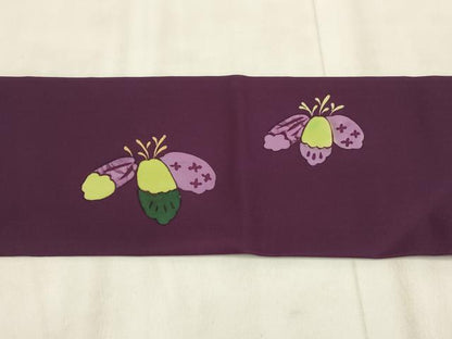 平和屋着物◎塩瀬　九寸名古屋帯　手描き　草花文　正絹　逸品　AABH1354wj