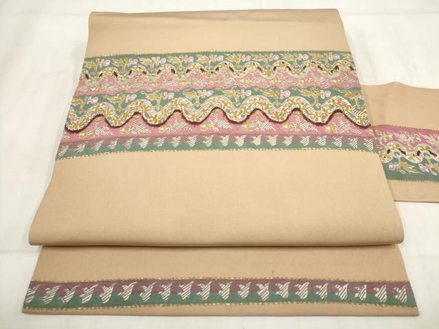 平和屋着物◎九寸名古屋帯 横段花鳥文 正絹 逸品 AABH1359wj