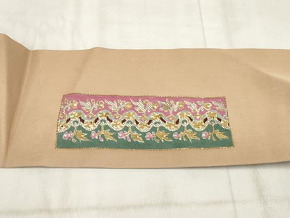平和屋着物◎九寸名古屋帯 横段花鳥文 正絹 逸品 AABH1359wj