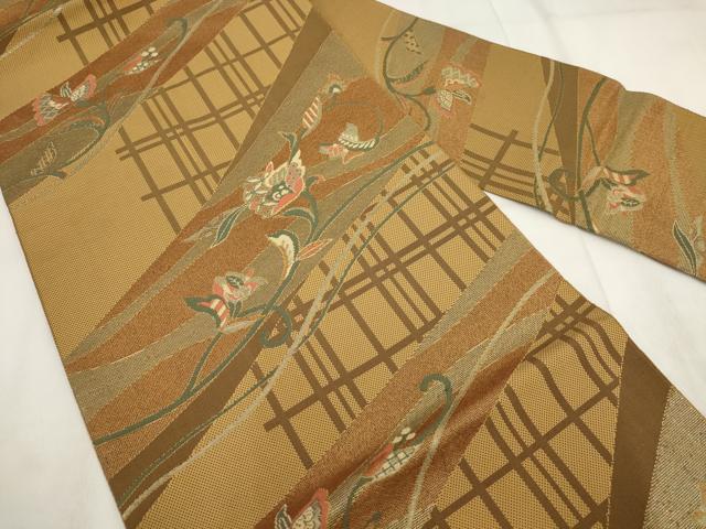 平和屋着物◎八寸名古屋帯　斜め取り花文　正絹　逸品　AABH1370wj