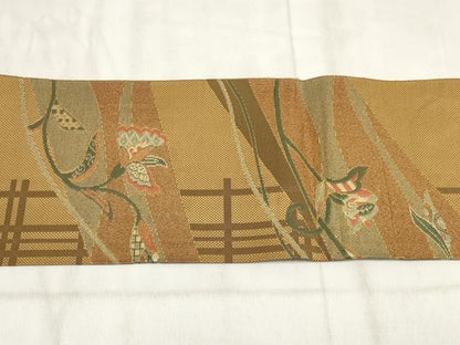 平和屋着物◎八寸名古屋帯　斜め取り花文　正絹　逸品　AABH1370wj